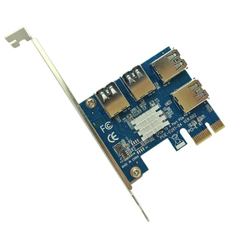 6PCS PCI-E 1X na Zunanje 4 PCI-e Slot Riser Card PCIe 1 do 4, PCI Express 16X Adapter USB3.0 Vrat Odcepa za Bitcoin Rudar Rudarstvo