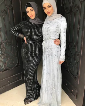 Muslimanski moda Zahodni Večerno Obleko Elegantno Dolgo Obleko Bližnjem Vzhodu Modi Bleščica Trak Obleko