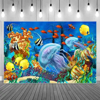 Ocean Morskega Dna Meduze Akvarij Rojstni Dekoracijo Fotografija Kulise Koralni Mehurček Piratske Ladje Fotografske Ozadju